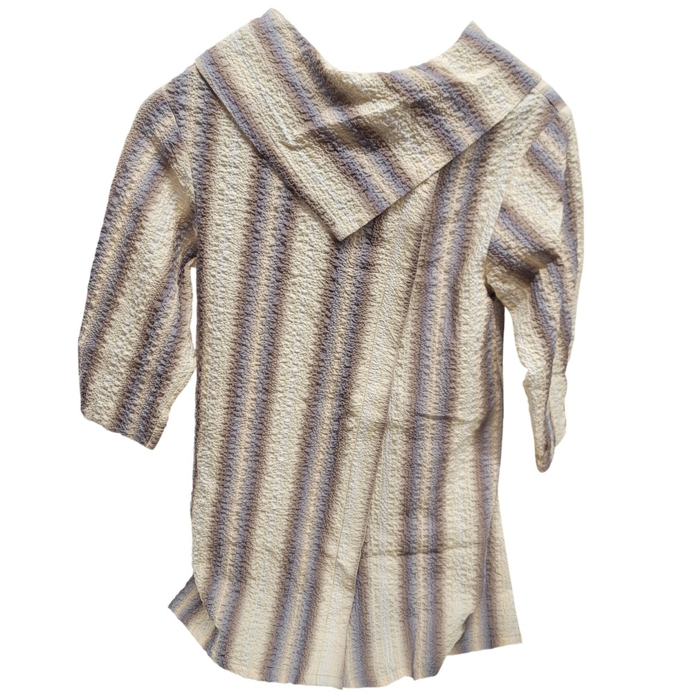 Zara Textured Stripe Collared Jacket Coat Beige Brown Size 10 Grandmacore